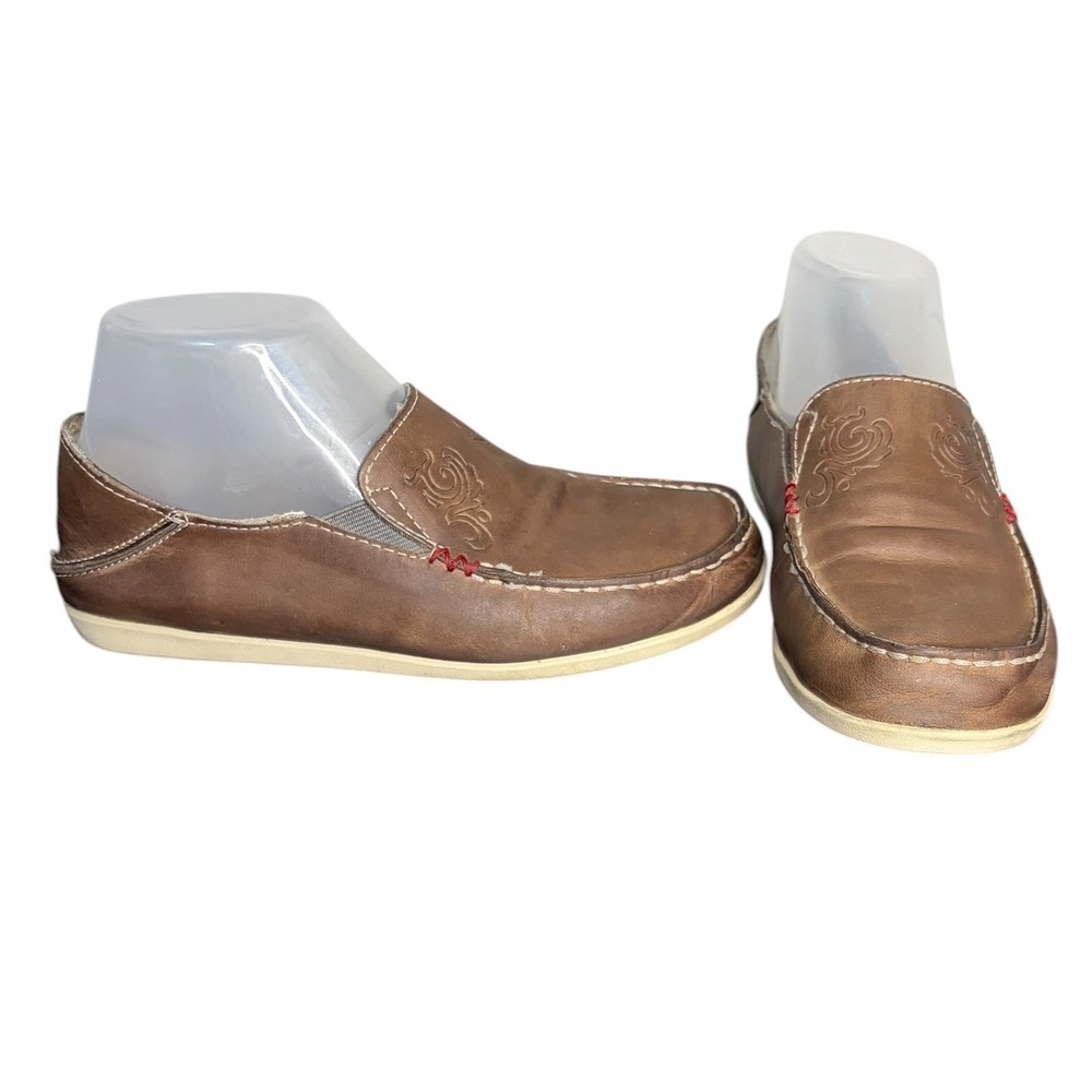 OluKai Brown Nohea‎ Nubuck Leather Loafers Drop-In Heel Women's Size  6.5